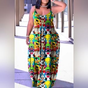 Spaghetti Strap Cartoon Character Long Dress